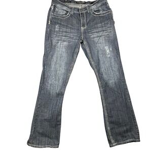 CJ Black Premium Mens Low Rise Bootcut Jeans 33x32 Cross Pockets Distressed Y2K
